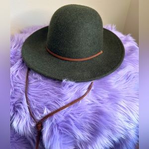 Brixton Forest Green Wool Fedora Hat Leather Drawstring